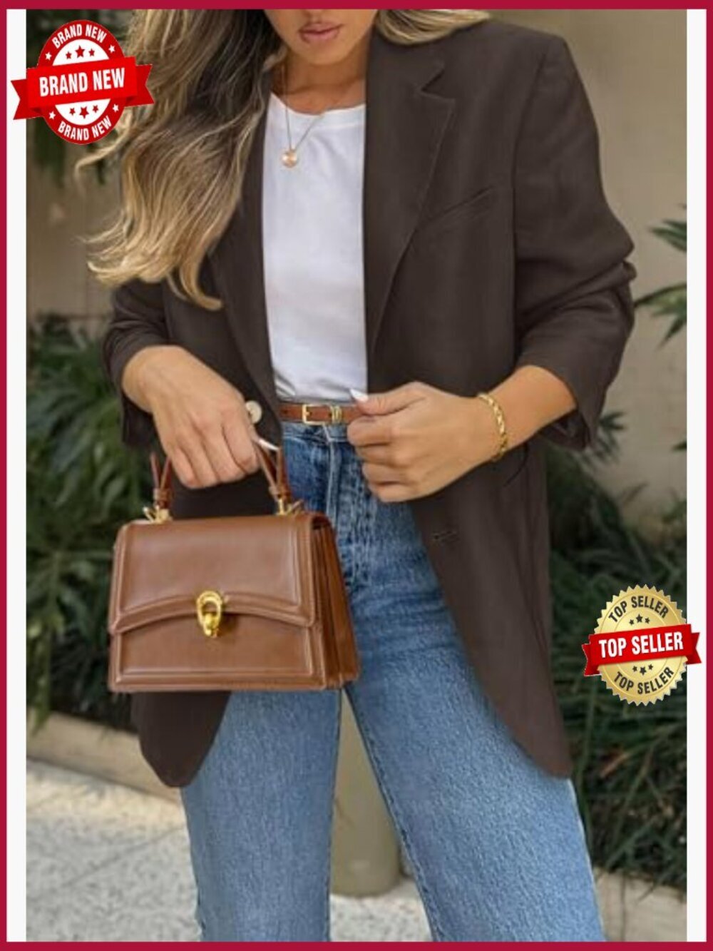 Women's Long Sleeve Notch Lapel Blazer with Pockets - Picture 2 of 7